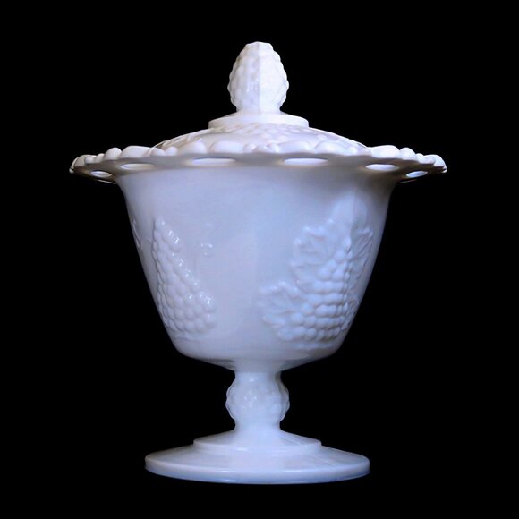 Colony Harvest Milk Glass Footed Candy Dish & Lid - Mid-Century Home Decor - Picture 2 of 5